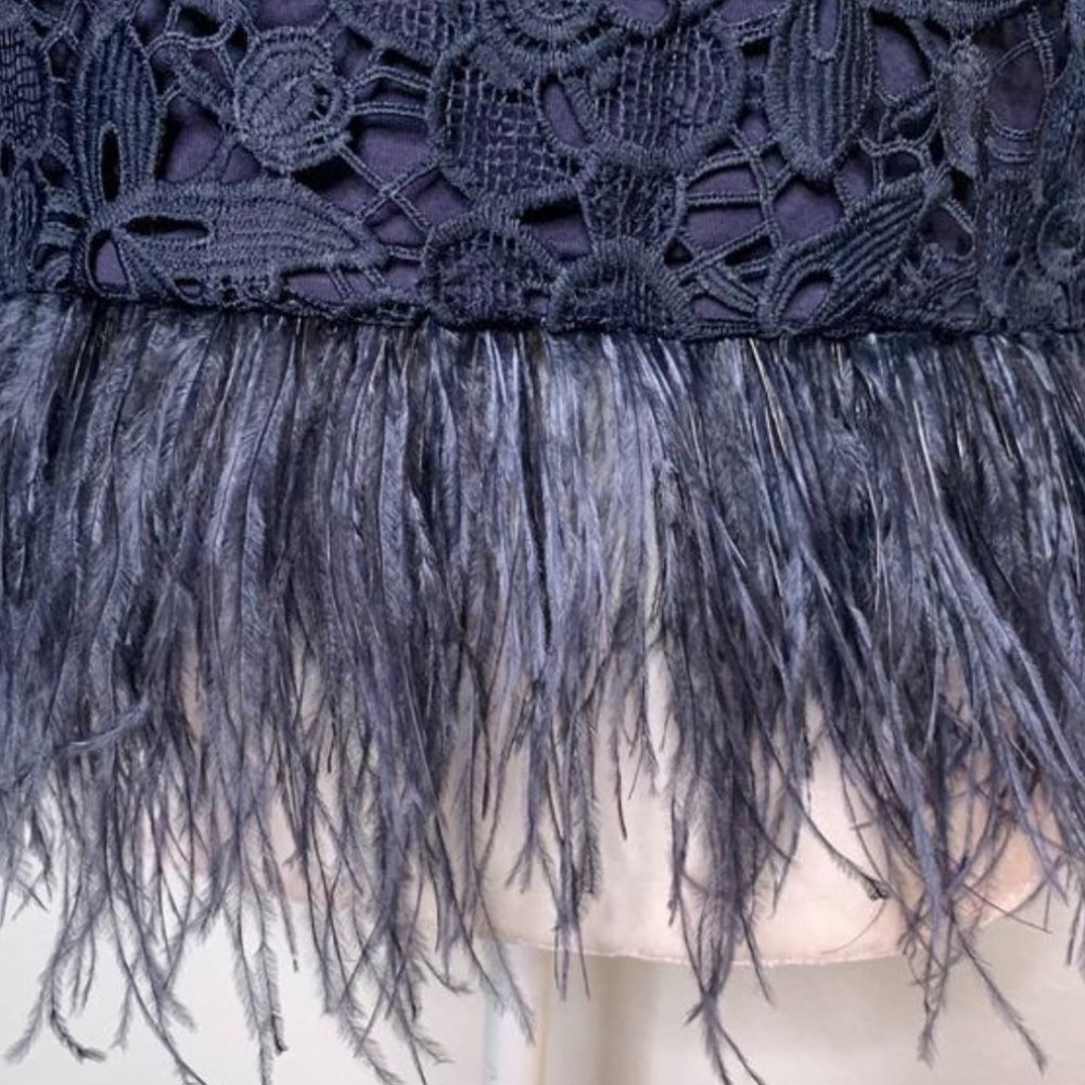 Greylin Navy Ostrich Feather Trim Top from Anthropologie - Picture 3 of 9